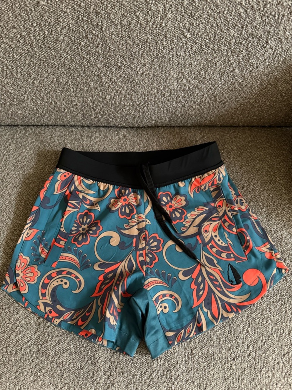 Women's Teal Floral Athletic Shorts with Black Waistband